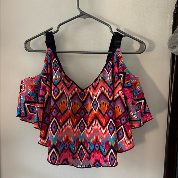 Elomi Womens Tribe Vibe Underwire Flounce Bikini Top, 44G, Flame - Picture 2 of 5